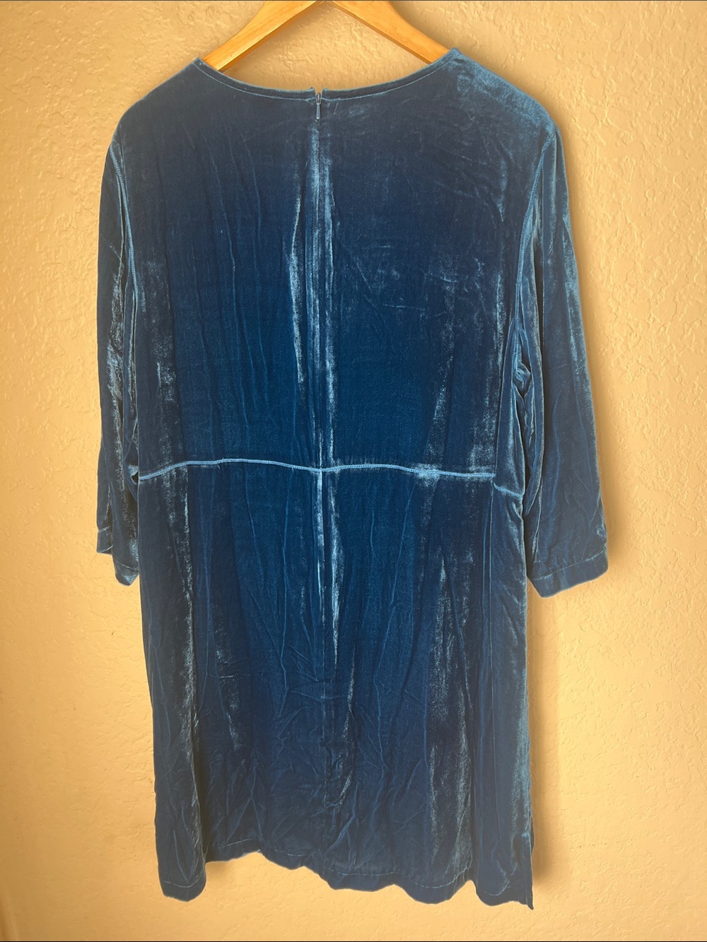NWT poetry blue silk velvet v neck 3/4 sleeve dress - Picture 7 of 8